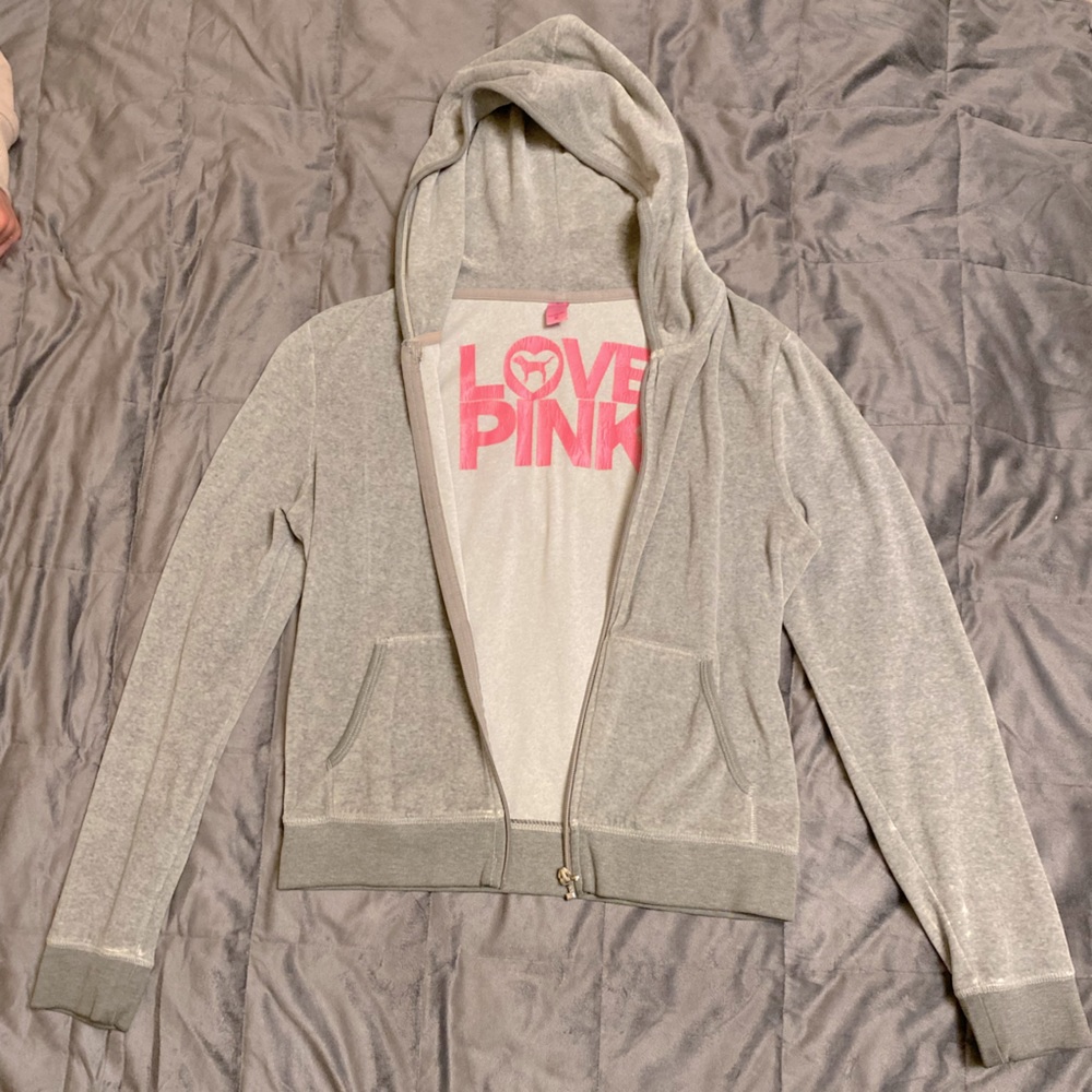 Light Grey Cotton/Polyester Zip-Up Sweatshirt